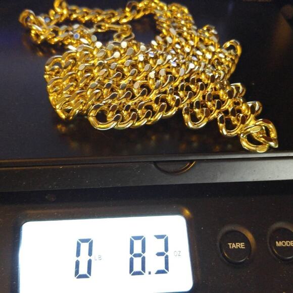 Gold Tone Bib Necklace Chunky Curb Chain Statement Collar P Hang Tag 20" - Picture 11 of 11